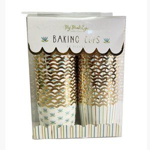 NEW My Minds Eye Gold Foiled Stripes and Floral Baking Cups, Green - 50 Count